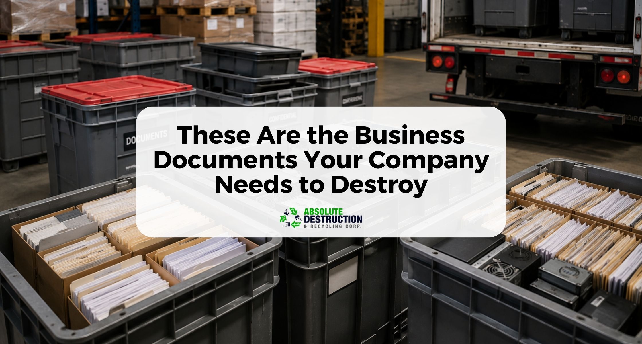 Secure collection bins filled with business documents and electronic equipment ready for professional destruction and recycling